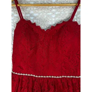 City Studio Ruby Red Lace Fit & Flare Dress Size 3 Rhinestone Waist NWT thumbnail 15