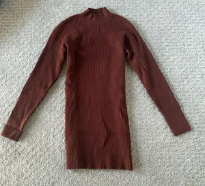 Abercrombie & Fitch Ribbed Long-Sleeve Sweater Dress in Rust thumbnail 1