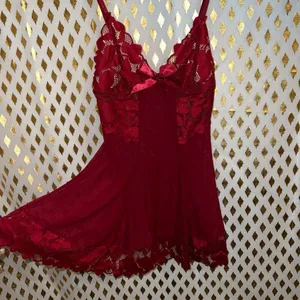 Red lingerie lacy lace slip sling skirt babydoll dress size S thumbnail 3