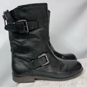 Steve Madden Temmpt Black Leather Mid Rise Boots 8M moto back zipper thumbnail 1