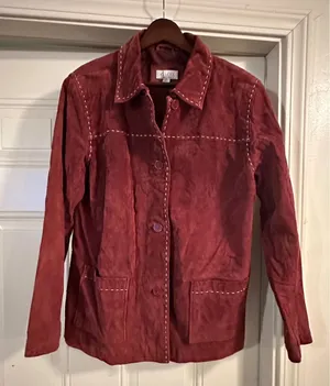 Vintage Denim & Co. Burgundy Genuine Suede Leather Jacket M thumbnail 1