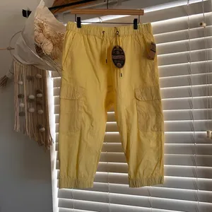 Source Unknown Y2K crop pastel yellow cargo capri harem pants size Large NWT thumbnail 2