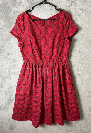 Moulinette Soeurs Anthropologie Red Lace Fit & Flare Dress Romantic‎ Coquette 12 thumbnail 1