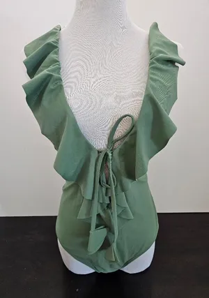 NWT Beach Joy Sage Green Cascading Ruffle One Piece Swimsuit - Large thumbnail 1