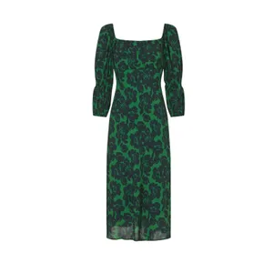 Peter Som Green Floral Print Crepe Long Sleeve Square Neck Midi Dress Size 6 thumbnail 6