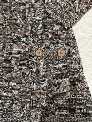Cozy Off-the-Shoulder Cable Knit Tunic Sweater — Brown/Cream thumbnail 4