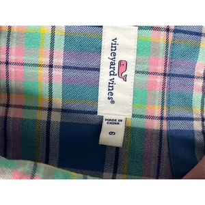 Vineyard Vines Plaid Popover Shirt Blue Pink Green Button Front Long Sleeve SZ 6 thumbnail 3