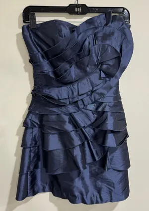 BCBGeneration Womens Flower Ruffle Strapless Cocktail Dress Blue Size 2 XS thumbnail 1