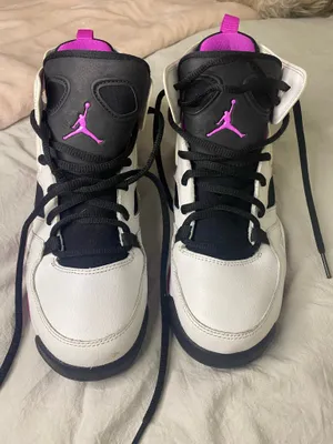 Nike Air Jordan Flight Club 91 Sneakers White Fuchsia Pink Girls Size 6Y thumbnail 1