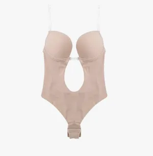 Women's U Plunge Clear Straps Bridal Shapewear Body Shaper Backless Bodysuit thumbnail 3