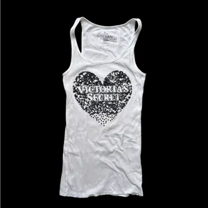 vintage Victoria's Secret White Tank Black Sequin Heart super model essentials L thumbnail 2