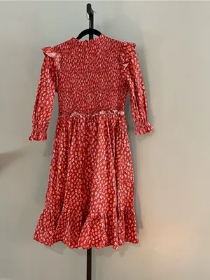 Karlie Smocked Poplin Midi Dress Prairie ruffle Red Leopard Print Size Large thumbnail 3