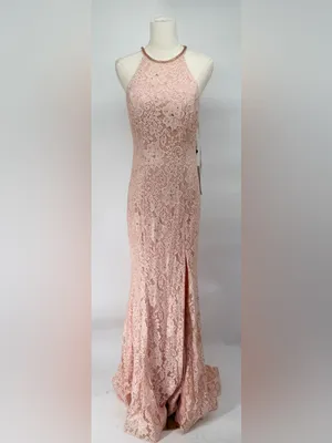 Sherri Hill 53361 Blush Lace Halter Gown High Slit Rhinestone‎ Dress NWT Size 8 thumbnail 6