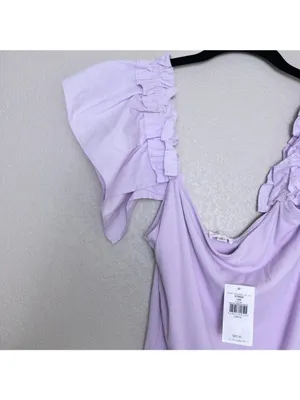 NWT Le Lis Ruffle Tank Ribbed Knit Sleeveless Bodysuit L Lavender Buckle thumbnail 6
