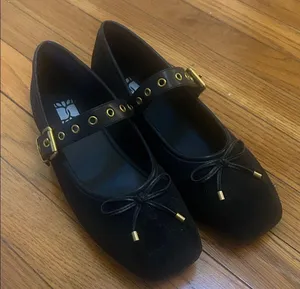 Black Mary Jane Ballet Flats with Gold Accents thumbnail 1
