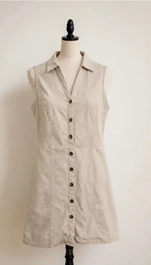 MNG Mango Linen Blend Sleeveless Button Front Tunic Dress Small Beige thumbnail 1