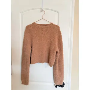 Aerie Sweater Womens XL‎ Tan Cropped Popcorn Knit Fuzzy Cozy Loungewear thumbnail 3