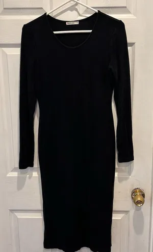 Marine Layer Lexi Rib Long‎ Sleeve Midi Dress Black Womens Large Lined Lyocell thumbnail 1
