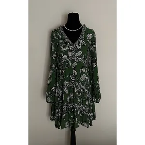 Anthropologie Robin Boho Tiered Ruffled V-Neck Dress Green Motif Size Small thumbnail 2
