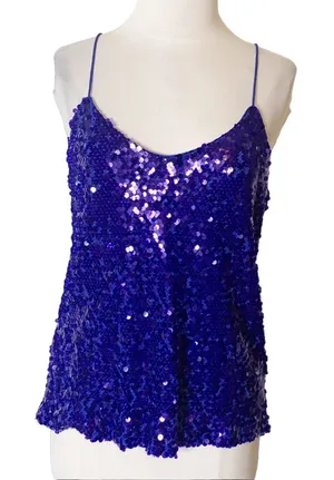 NWT Wayf blue sequin camisole tank top sz‎ m thumbnail 1