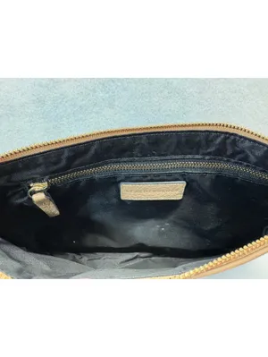 Brown Pebbled Leather Wristlet Clutch LMG Monogram Gold Tone Zip Pouch thumbnail 3