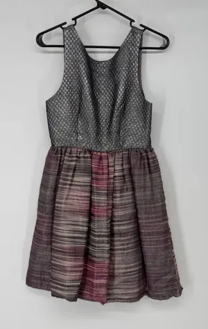 Alice + Olivia Fit and Flare Dress Strappy Back‎ Silver Pink Wool Blend 6 thumbnail 1