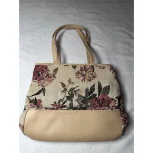 B Collection Floral Tapestry Shoulder Bag Beige Pink Vintage Rose Tote Pocket thumbnail 3