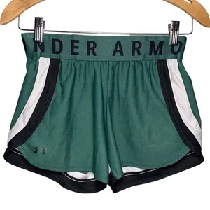 Under Armour Women’s Size XS Forest Green White Black Heatgear Activewear Shorts thumbnail 1