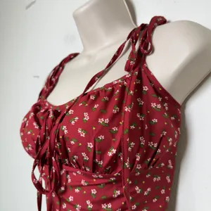 Women Indie‎ Grunge Milkmaid Midi Dress XL Red Ditsy Floral Whimsy Coquette thumbnail 3
