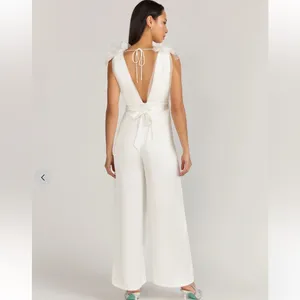 🤍 Aakaa White Ruffle Tulle Bodice Wide Leg Jumpsuit Women’s M Bridal‎ 🤍 thumbnail 2