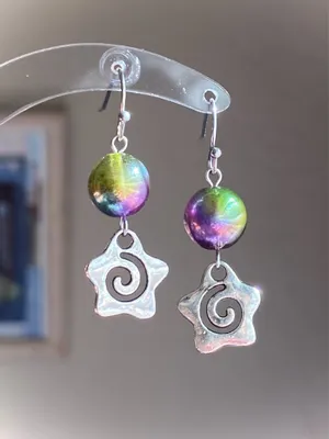 Handmade funky grunge y2k Czech glass beads & swirl star earrings 🌙🌀 thumbnail 1