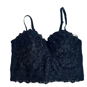 Windsor Black Lace Beaded Bustier Crop‎ Top DS4017-BLACK Small NWT thumbnail 1