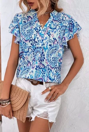 Vibrant Blue and White Blouse Size M thumbnail 1