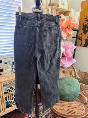 Abercrombie & Fitch Washed Black The Crop Wide Leg Ultra High Rise Denim Jeans thumbnail 2