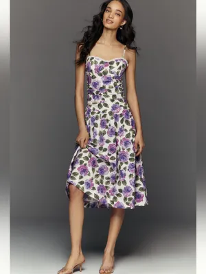 ANTHROPOLOGIE Maeve Purple Floral Printed Midi Dress Size L NEW thumbnail 2