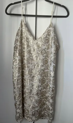 AQUA White Dress with Gold Sequin Roses thumbnail 1