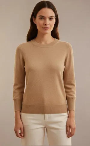 J. Crew 100% Cashmere Crewneck Sweater Heather Camel Tan 3/4 Sleeve Size S thumbnail 1