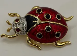 Ladybug Brooch Pin Red Enamel Rhinestone Insect Jewelry‎ thumbnail 1