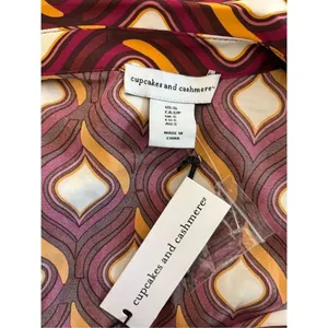 NWT Cupcakes & Cashmere Geo Print Faux Wrap Blouse Long Sleeve S thumbnail 2