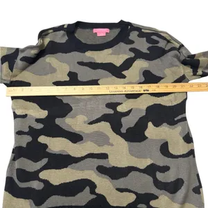 Isaac Mizrahi Green and Black Camo Pullover Knit Crewneck Sweater thumbnail 7