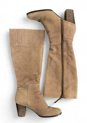 Cole Haan Gray Taupe Leather Knee High Boots Block Heel Women’s 7.5B thumbnail 1