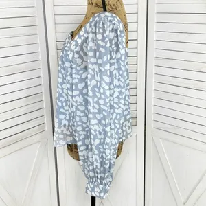 Lucca Petal Print Square‎ Neck Crop Blouse Blue White Large Long Balloon Sleeve thumbnail 2