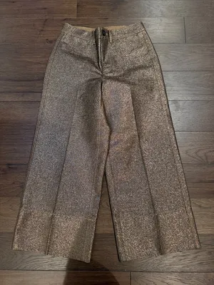 Madewell Pants Gold Metallic Shimmer Emmett Wide Leg Cropped Sz 27 - C61-116 thumbnail 2