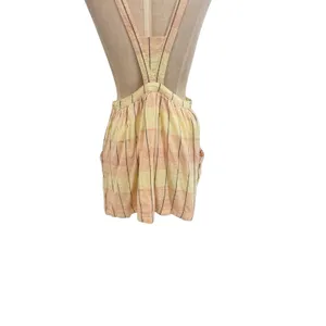 Free People Plaid Breeze Suspender Mini Skirt‎ Dress Yellow Linen Blend Size 4 thumbnail 11