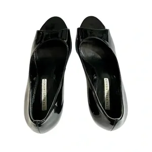 Vera Wang Lavender Nadia Black Open Toe Leather Heel Pumps Size 6 thumbnail 3