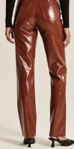 NWT A & F The 90’s Straight Ultra High Rise Patent Leather 90s Straight Leg thumbnail 2
