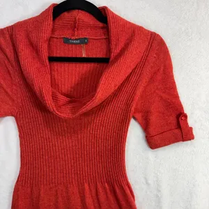 Theme S Ribbed Knit Wool Sweater Red Dress Cowl Neck‎ Stretchy Office Valentines thumbnail 2