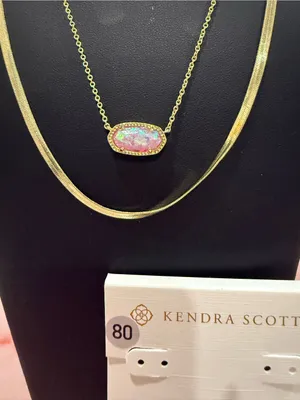 Kendra Scott | Gold Plated Pink Opal and Herringbone Dbl Layer Necklace | #80 thumbnail 3
