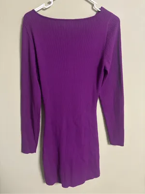 Aritzia Wilfred Free Cut-Out Knit Long Sleeve Purple Mini Dress Size Large thumbnail 3