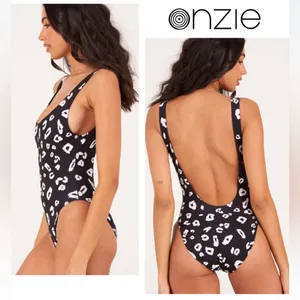Onzie 🆕 NWOT | High Leg One Piece Swimsuit | Black White Leopard | S/M thumbnail 3